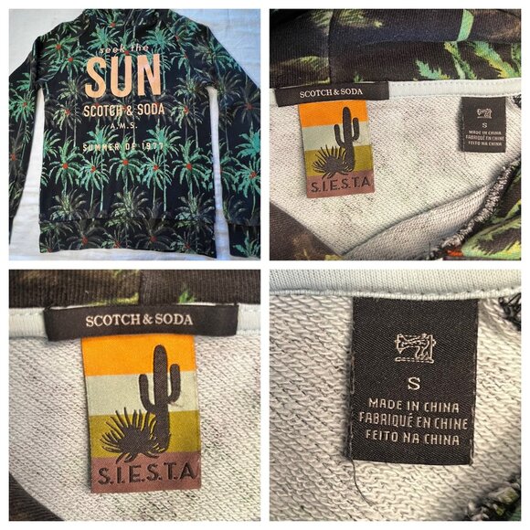 Scotch & Soda All Over Palm Tree Print French Terry Pullover Green Hoodie (M) - Picture 14 of 16